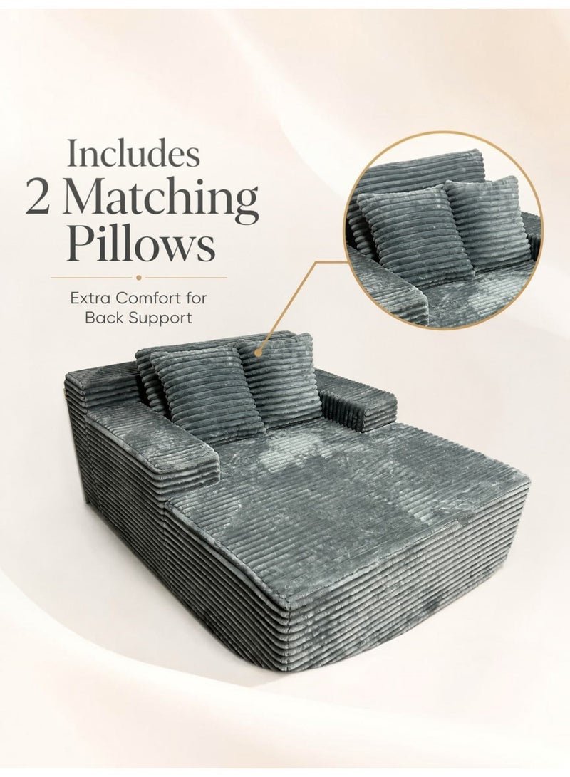 Sofa, Durable Lightweight Ready Filled Lounge Chair with Soft Corduroy Fabric, Extra-Wide Seat, Supportive Backrest & Pillows for Living Room, Bedroom, Reading Nook, Adults & Teens (Grey) - Image 4
