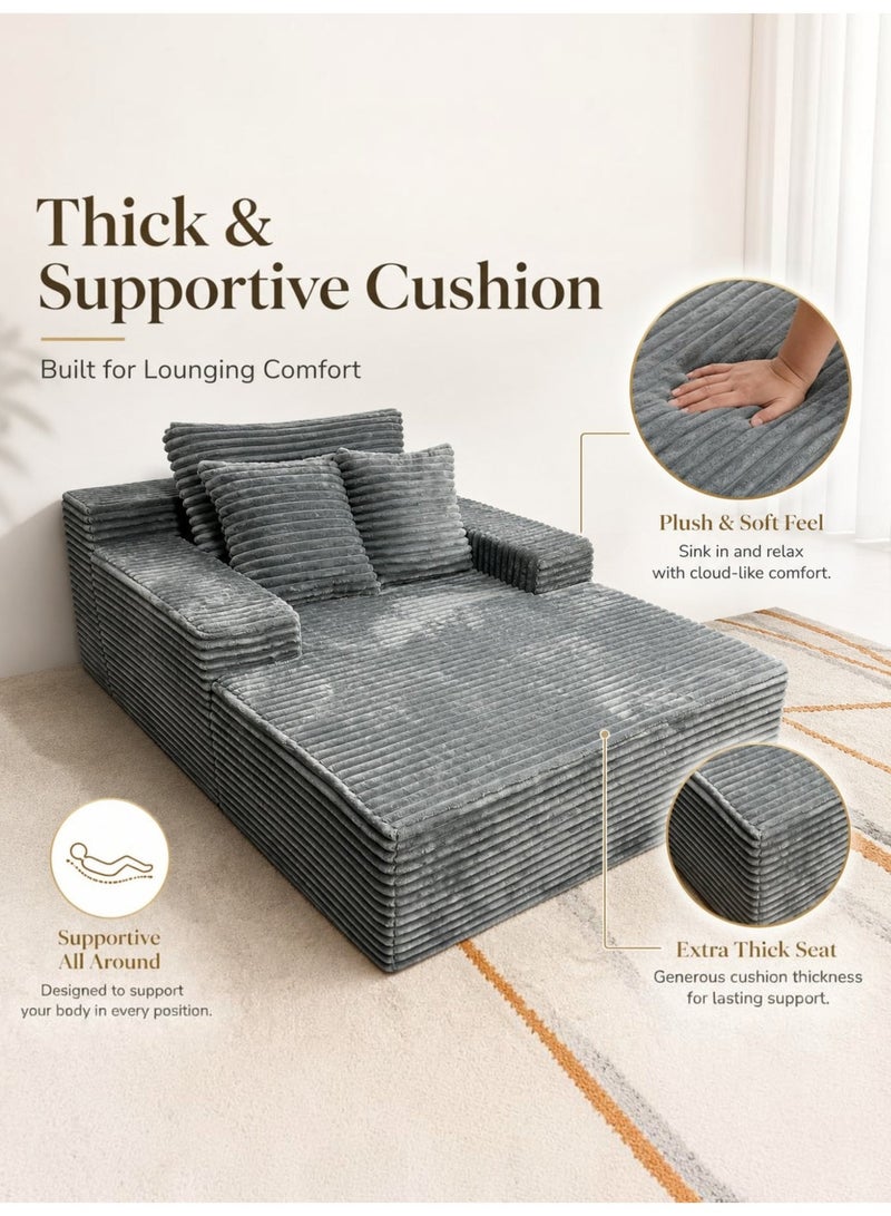 Sofa, Durable Lightweight Ready Filled Lounge Chair with Soft Corduroy Fabric, Extra-Wide Seat, Supportive Backrest & Pillows for Living Room, Bedroom, Reading Nook, Adults & Teens (Grey) - Image 5