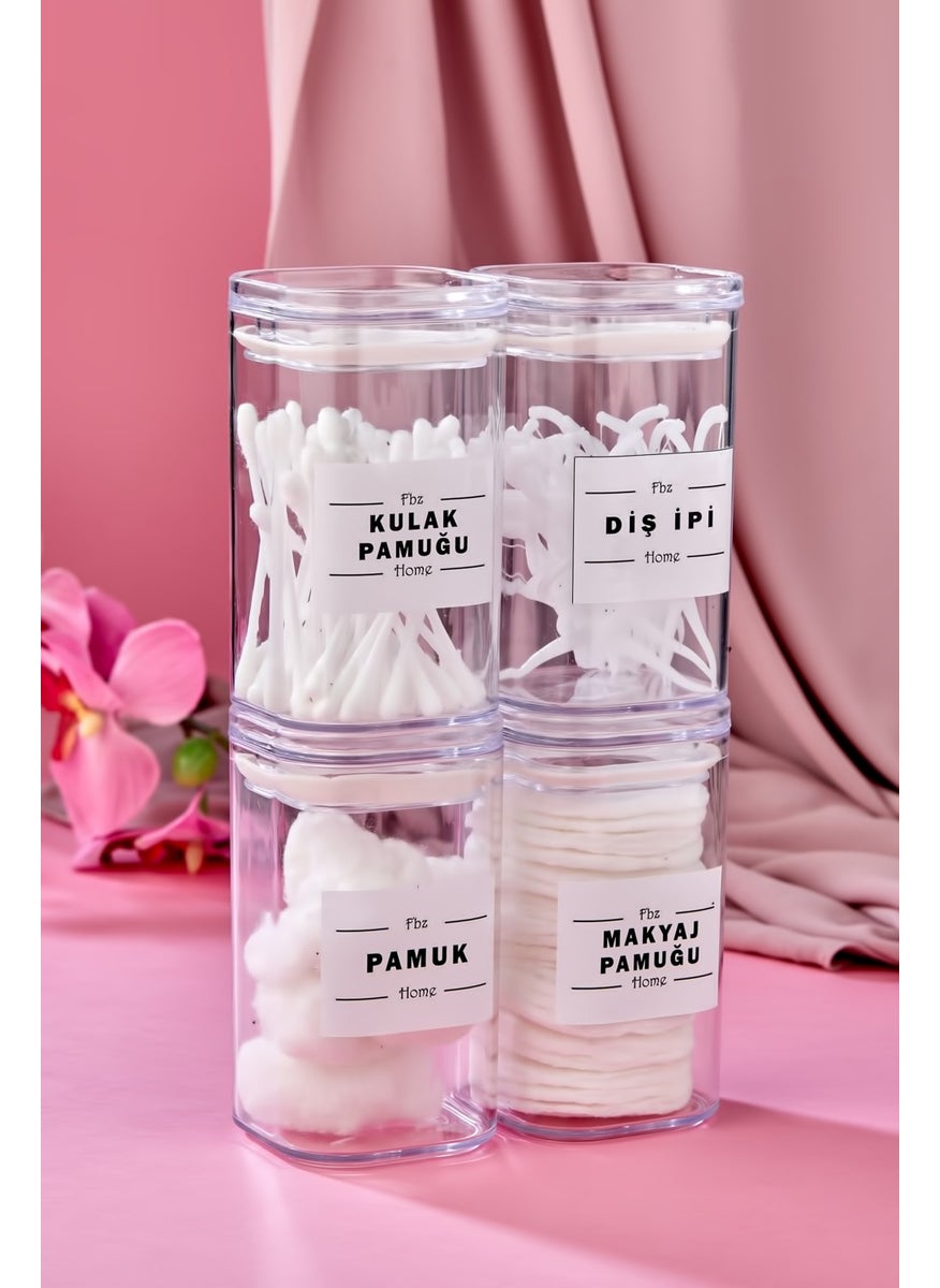 Fbz Home 4-Piece Transparent Covered Acrylic Dental Floss Ear Cotton Cotton Makeup Cotton Bathroom Set 250 ml  - Image 1