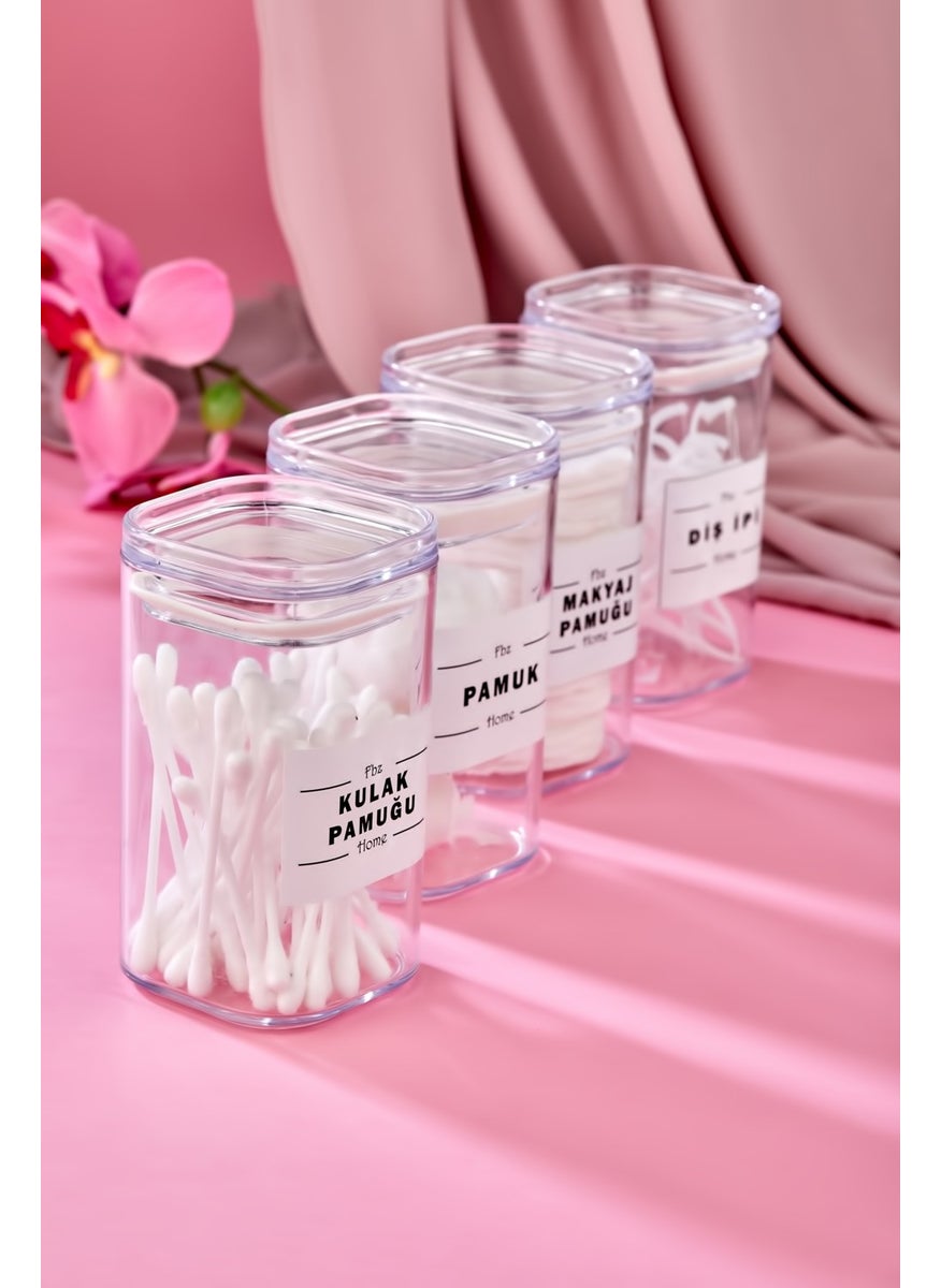 Fbz Home 4-Piece Transparent Covered Acrylic Dental Floss Ear Cotton Cotton Makeup Cotton Bathroom Set 250 ml  - Image 2