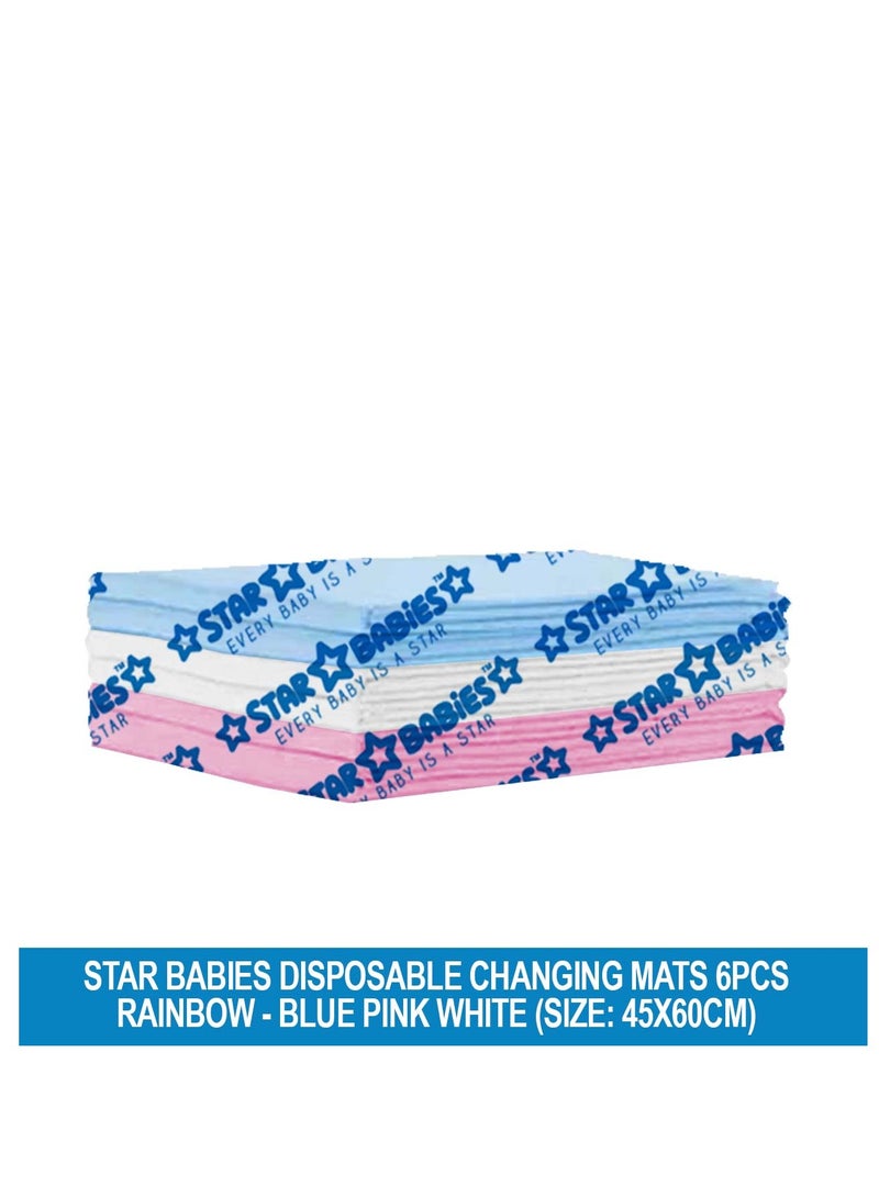 STAR BABiES Star Babies  Disposable Changing Mats - 45 x 60cm - Large Pack of  of 6 - Blue/Pink/White-Rainbow  - Image 2