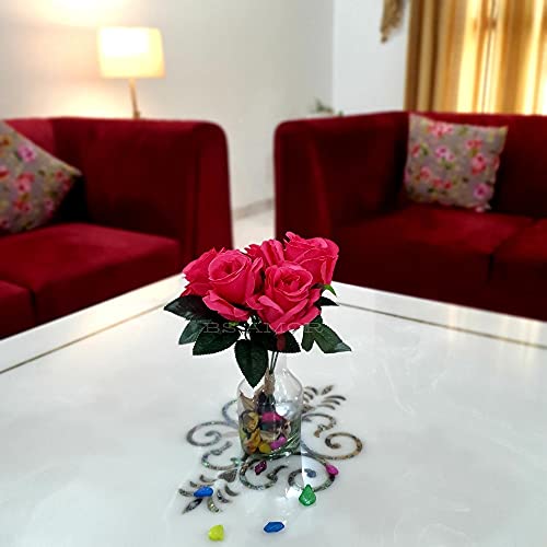 BS AMOR Fancy Vintage Artificial Rose Silk Flowers Bouquet +Glass Vase Potpurri Home Wedding Decoration 'Living Room' Dining Table Decor Vase Filler Peony Bunch Vibrant Colors(Multicolor) (Dark Pink) - Image 4