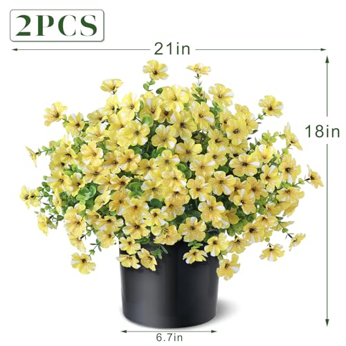 GLIDLION Artificial Morning Glory & Eucalyptus Topiary Trees - Set of 2 Faux Silk Flower Potted Plants, UV-Resistant Fake Outdoor Morning Glory Bushes for Front Door, Yard, Farmhouse, Garden Decor (Yellow) - Image 5