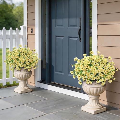 GLIDLION Artificial Morning Glory & Eucalyptus Topiary Trees - Set of 2 Faux Silk Flower Potted Plants, UV-Resistant Fake Outdoor Morning Glory Bushes for Front Door, Yard, Farmhouse, Garden Decor (Yellow) - Image 2