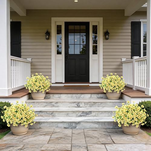 GLIDLION Artificial Morning Glory & Eucalyptus Topiary Trees - Set of 2 Faux Silk Flower Potted Plants, UV-Resistant Fake Outdoor Morning Glory Bushes for Front Door, Yard, Farmhouse, Garden Decor (Yellow) - Image 4