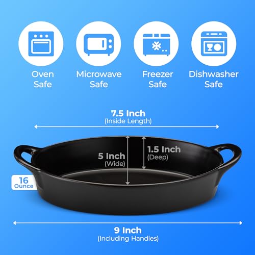 Home Beets Oval Au Gratin Baking Dishes for Oven Safe and Microwave Cooking and Baking, 4 Pc. Set, Heat Resistant Ceramic with Handles for Serving, Small Mini Casserole Dish, 8" x 5", 16 oz, Matte Black - Image 2