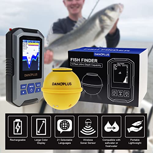 DANOPLUS Portable Fish Finder Large HD Display Wireless Fish Finder, Fish Finders & Depth Finders for Boats with 147 feet Depth Detection Sensor, Rechargeable Castable Fish Finder Display Fish, Temp, Depth - Image 2
