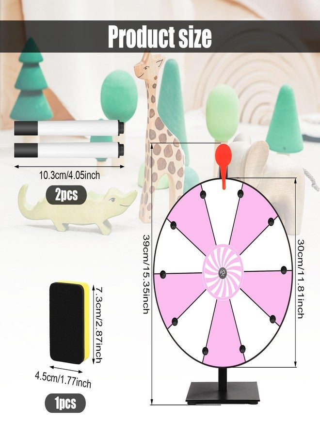 NQEUEPN 12 Inch Spinning Prize Wheel, 10 Slots Tabletop Fortune Wheel Spinner with Stand Raffle Roulette with Dry Erase & Markers for Carnivals, Trade Shows, Holiday Activities, Game (Pink+White) - Image 2