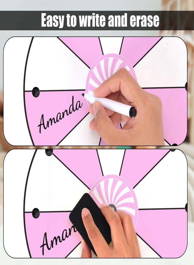 NQEUEPN 12 Inch Spinning Prize Wheel, 10 Slots Tabletop Fortune Wheel Spinner with Stand Raffle Roulette with Dry Erase & Markers for Carnivals, Trade Shows, Holiday Activities, Game (Pink+White) - Image 4