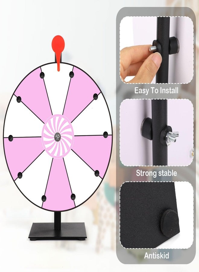 NQEUEPN 12 Inch Spinning Prize Wheel, 10 Slots Tabletop Fortune Wheel Spinner with Stand Raffle Roulette with Dry Erase & Markers for Carnivals, Trade Shows, Holiday Activities, Game (Pink+White) - Image 3