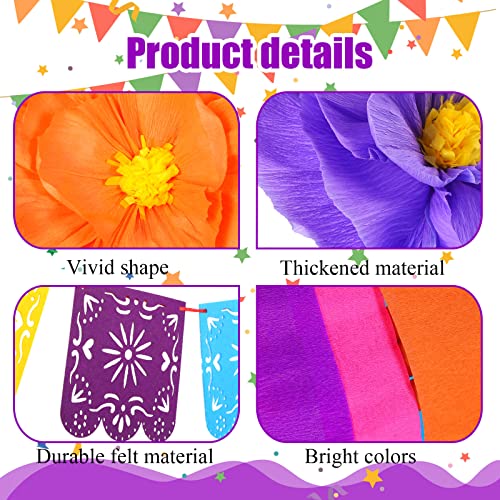 TaoBary 16 Pcs Mexican Paper Flowers Mexican Party Decorations Streamer Backdrop and Papel Picado Banner Mexico Fiesta Party Decorations Supplies Set for Cinco De Mayo Party Wedding(Classic Style) - Image 3
