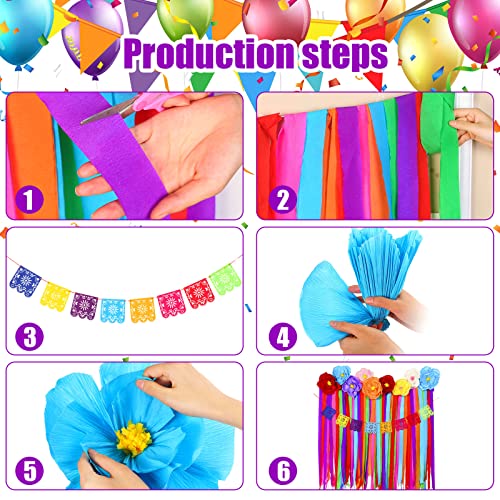 TaoBary 16 Pcs Mexican Paper Flowers Mexican Party Decorations Streamer Backdrop and Papel Picado Banner Mexico Fiesta Party Decorations Supplies Set for Cinco De Mayo Party Wedding(Classic Style) - Image 4