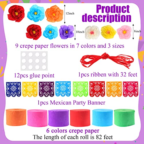 TaoBary 16 Pcs Mexican Paper Flowers Mexican Party Decorations Streamer Backdrop and Papel Picado Banner Mexico Fiesta Party Decorations Supplies Set for Cinco De Mayo Party Wedding(Classic Style) - Image 2