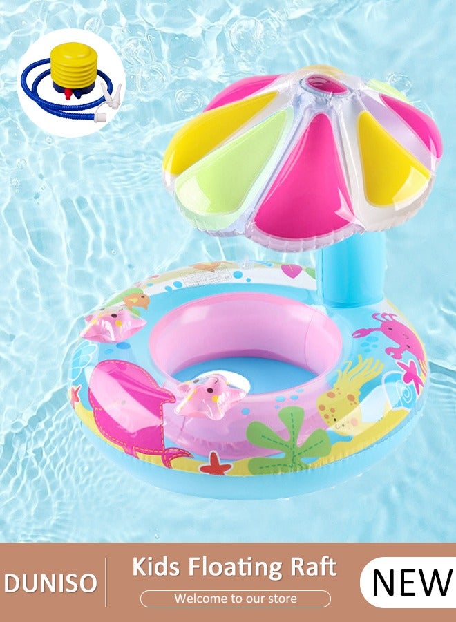DUNISO عوامة حمام سباحة للأطفال مع مظلة، عوامة حمام سباحة قابلة للنفخ للأطفال، عوامة أطفال قابلة للنفخ مع مقعد أمان ومظلة للأطفال الصغار من سن 6 إلى 36 شهرًا - Image 1