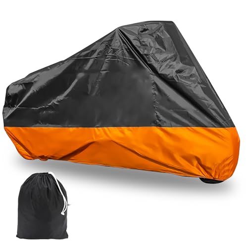 Marsrut Motorcycle Cover XXXL Waterproof for Harley for Ultra Classic Davidson Large for Street Glide for Electra for Touring FLHTCU for Road King for GL for Honda for Goldwing Outdoor Weather Orange Black - Image 1