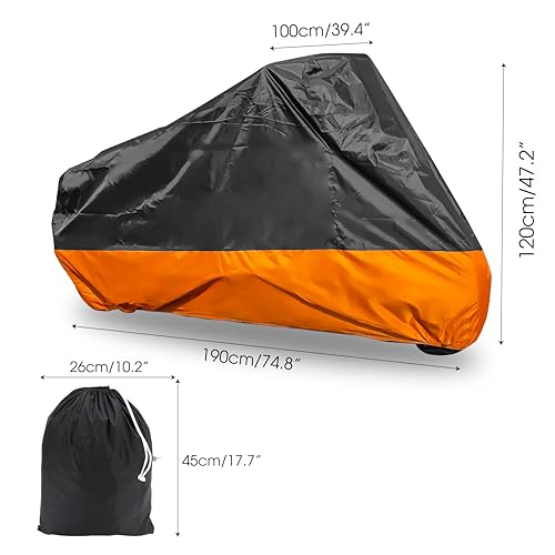 Marsrut Motorcycle Cover XXXL Waterproof for Harley for Ultra Classic Davidson Large for Street Glide for Electra for Touring FLHTCU for Road King for GL for Honda for Goldwing Outdoor Weather Orange Black - Image 3