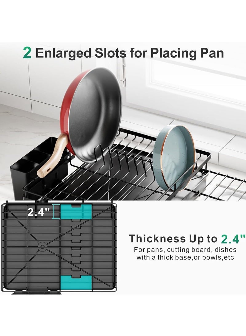 Raxoom Dish Drying Rack with Drainboard Dish Drainers,Expandable Stainless Steel 2-in-1 Dish Rack for Kitchen Counter Sink,Adjustable Spout Dish Strainers with Utensil Holder and Knife Slots (BLACK) - Image 3