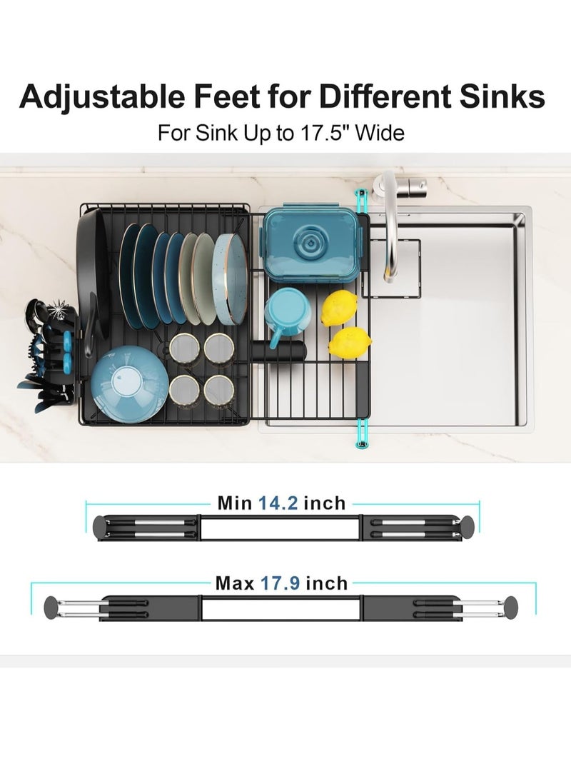 Raxoom Dish Drying Rack with Drainboard Dish Drainers,Expandable Stainless Steel 2-in-1 Dish Rack for Kitchen Counter Sink,Adjustable Spout Dish Strainers with Utensil Holder and Knife Slots (BLACK) - Image 4