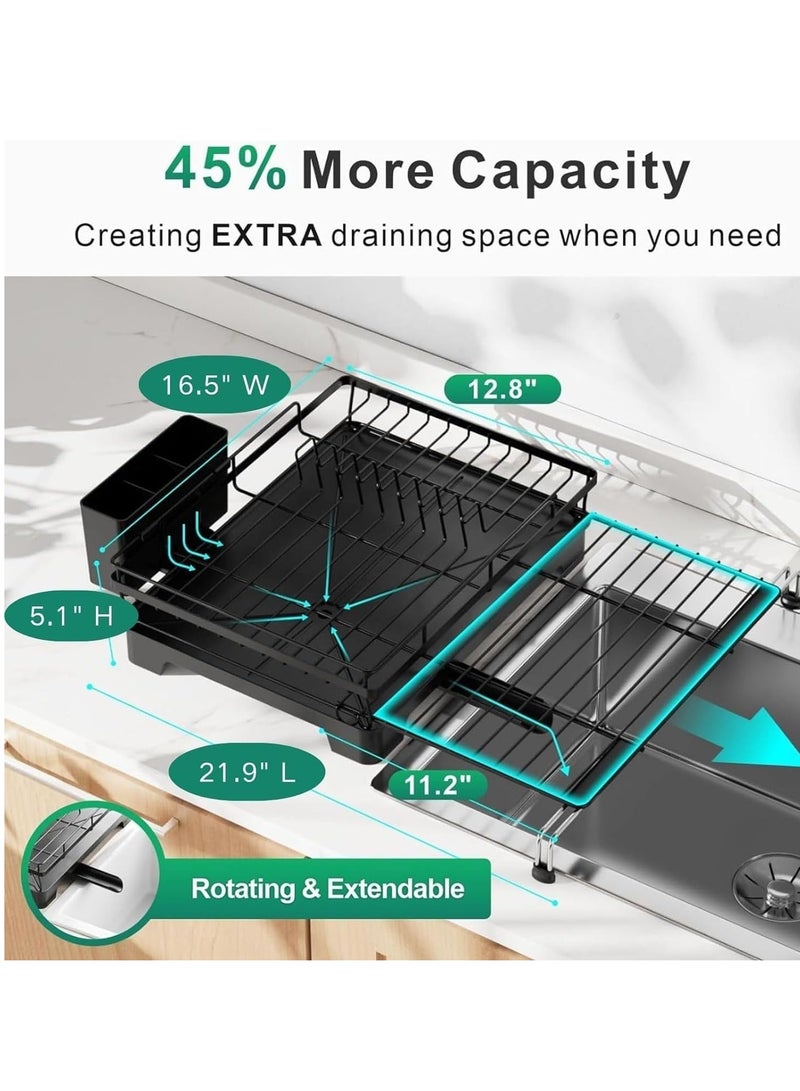 Raxoom Dish Drying Rack with Drainboard Dish Drainers,Expandable Stainless Steel 2-in-1 Dish Rack for Kitchen Counter Sink,Adjustable Spout Dish Strainers with Utensil Holder and Knife Slots (BLACK) - Image 5
