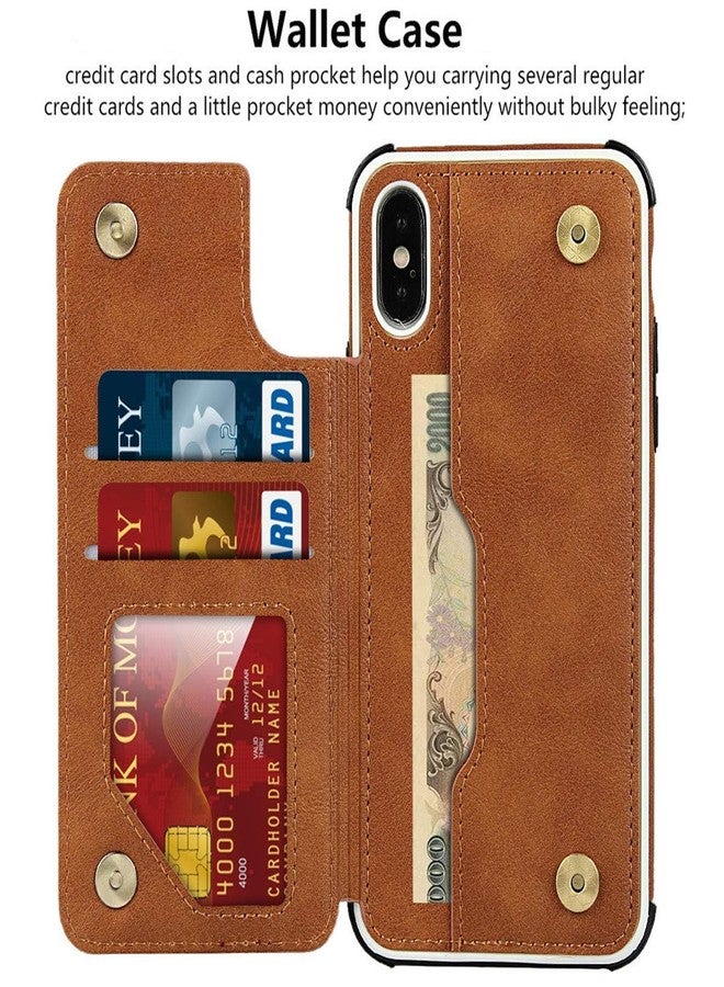 iCoverCase Compatible with iPhone Xs Max Wallet Phone Case with Card Holder and Wrist Strap PU Leather Kickstand Shockproof Case 6.5 Inch (Khaki) - Image 4