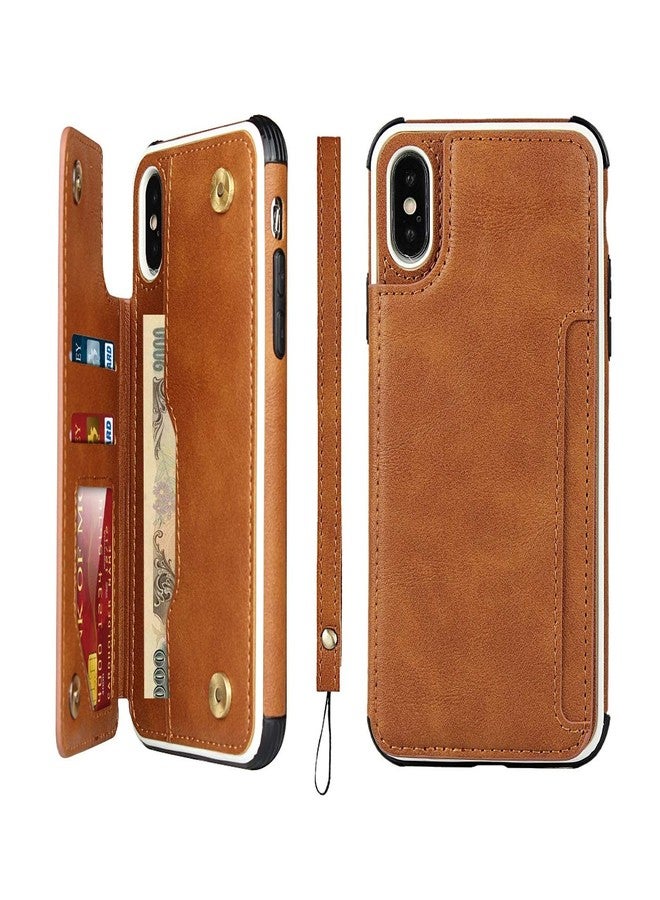 iCoverCase Compatible with iPhone Xs Max Wallet Phone Case with Card Holder and Wrist Strap PU Leather Kickstand Shockproof Case 6.5 Inch (Khaki) - Image 1