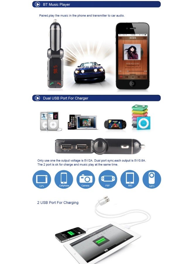 Car Fast Charger USB Car Wireless Hands-free Device Car MP3 Player Bluetooth Receiver  - Image 4