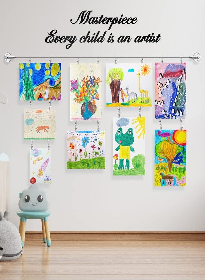Sratte Kids Artwork Display for Wall with 50 Clips and 10 ft Wire and 1 Wall Sticker Kids Art Display Hanging Photo Display with Clips Sticker Hanger Play Room Decor for Kids - Image 2