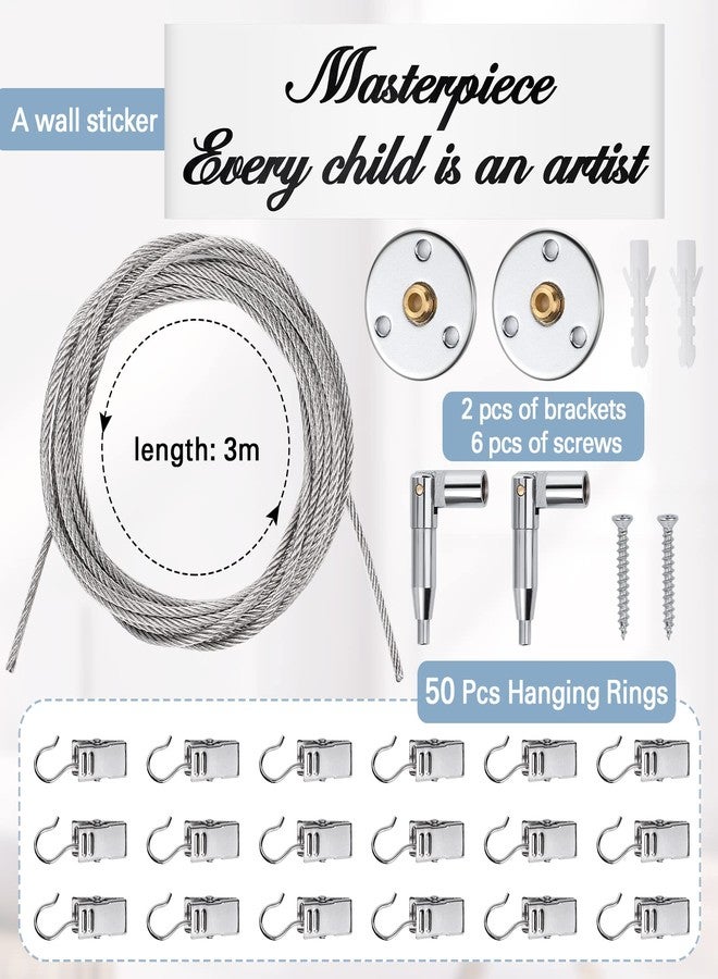 Sratte Kids Artwork Display for Wall with 50 Clips and 10 ft Wire and 1 Wall Sticker Kids Art Display Hanging Photo Display with Clips Sticker Hanger Play Room Decor for Kids - Image 3