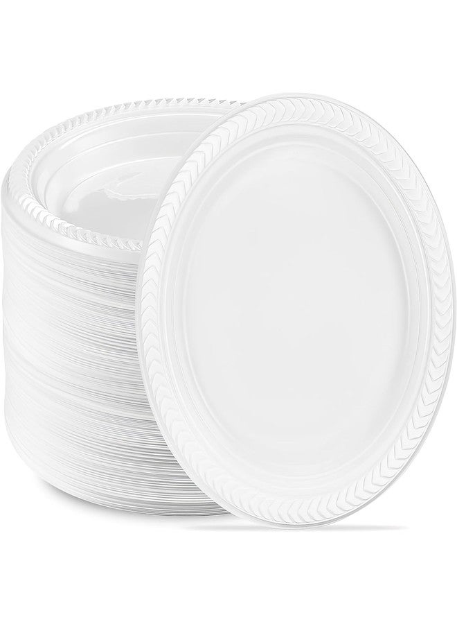 Bluesky Cuisine White Round Plastic Plates - 6" (Pack of 100) - Durable & Microwave Safe Material - Perfect for Parties, Weddings, and Everyday Use - Image 1