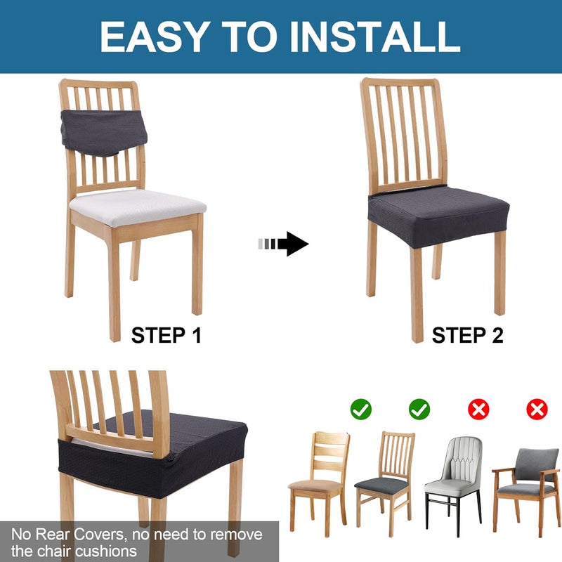 Smiry Waterproof Seat Covers for Dining Room Chairs Set of 4, Stretch Jacquard Removable Washable Chair Seat Slipcovers Protector, No Rear Covers, Dark Grey - Image 5