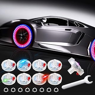 Frienda Frienda 8 Pieces Hub Lamp Cap Lights Car Wheel Lights Car Solar Tire Wheel Lights Solar Energy Flashing Lights for  - Image 1
