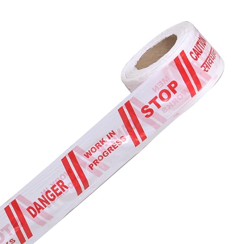 K T I® 3-Inch x 250 m Caution Danger Text Barricade Tape (White and Red) - Image 4