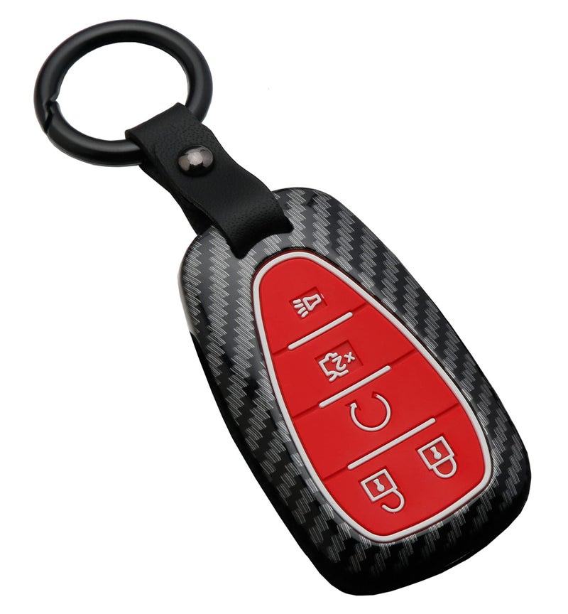 Muxkenper Key Fob Cover Case Fit for Chevrolet 2019 2018 2017 Chevy Malibu Camaro Equinox Trax Traverse Sonic Cruze Volt Spark Keyless Entry Remote Case Holder ABS Carbon Fiber Pattern (Red) - Image 1