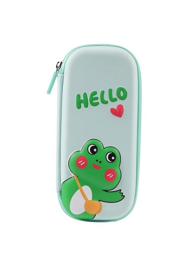 Parteet PARTEET Canvas 3D Cover Eva Frog Theme Pencil Case, Pencil Pouch Bag Compass School Pouch Organizer, Premium Stylish Pen Holder Pouch Stationery Box Return Gifts (Green)  - Image 1