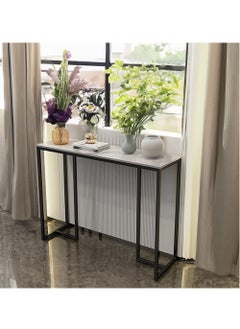 AGD Metal Side Table, Entryway Console Table with Wood Top, Modern Entryway Table, Industrial Behind Sofa Table, Rectangle Hallway Table, for Home and Office  - Image 1