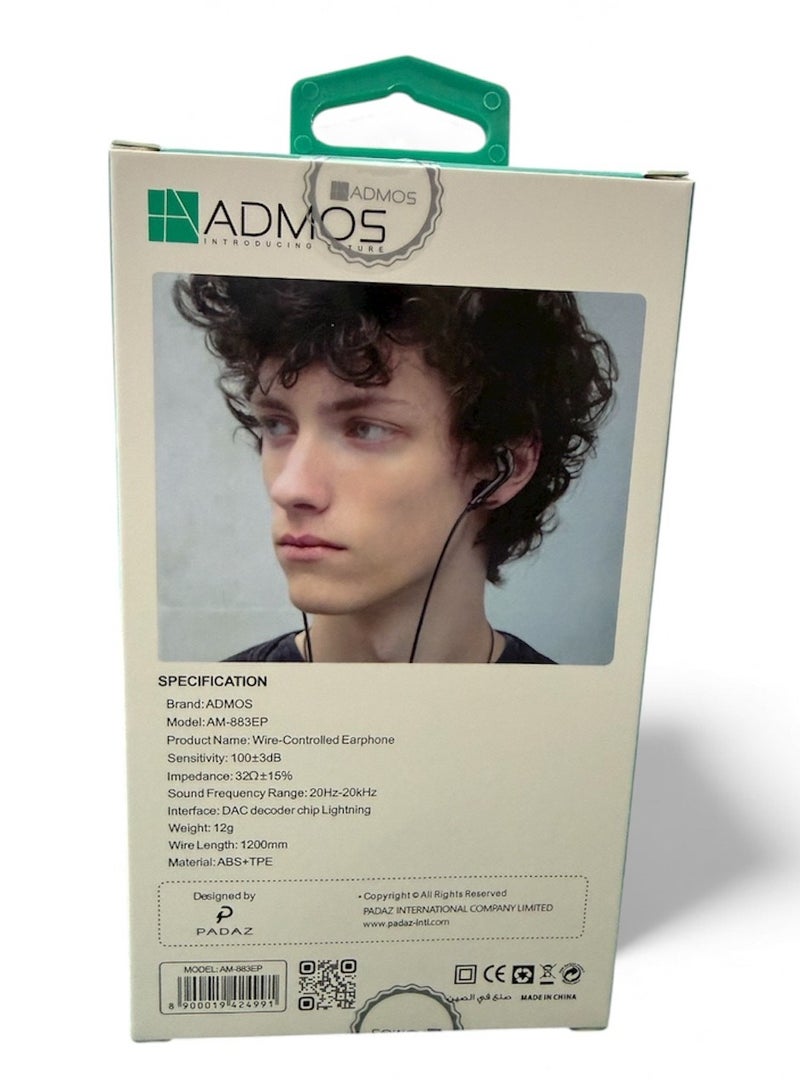 Admos Earphones with Lightning Connector | iPhone Earphones, [MFI Certified] Wired Earphones with Stereo Sound, Microphone, and Volume Control, Compatible with iPhone 14/13/12/SE/11/XR/XS/X/7/7 Plus/8 - Image 3