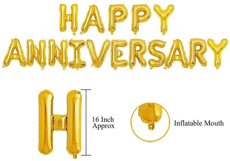 AMFIN® (Pack of 70) Happy Anniversary Golden Letter Foil Balloon Set with Heart Shape, Metallic Balloons & Curling Ribbon for Wedding Anniversary Celebration, Room Decoration Items - Golden & Red - Image 4