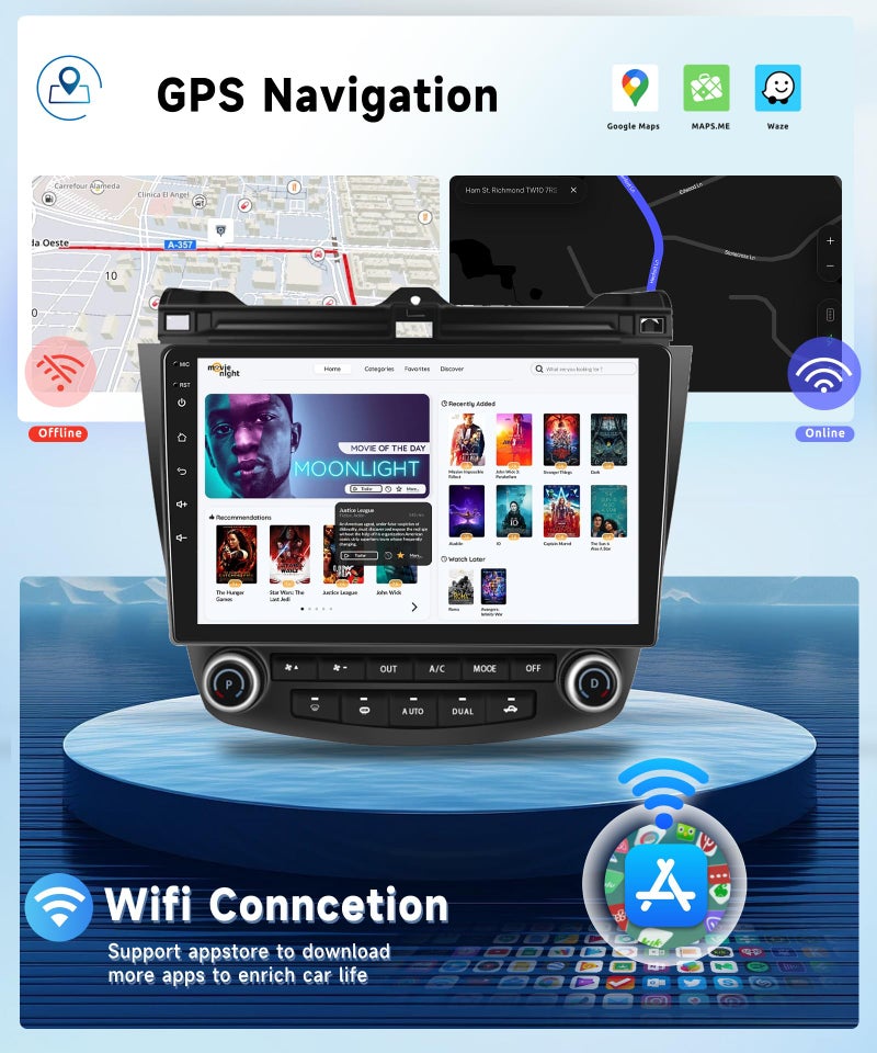 Podofo 5Ghz WiFi Car Radio Stereo for Honda Accord 2003-2007 Android 15,10.1 inch Capacitive HD Touch Screen with Wireless carplay&Android Auto GPS Navigation WiFi Bluetooth USB FM Car Audio SWC 2G+64G - Image 4