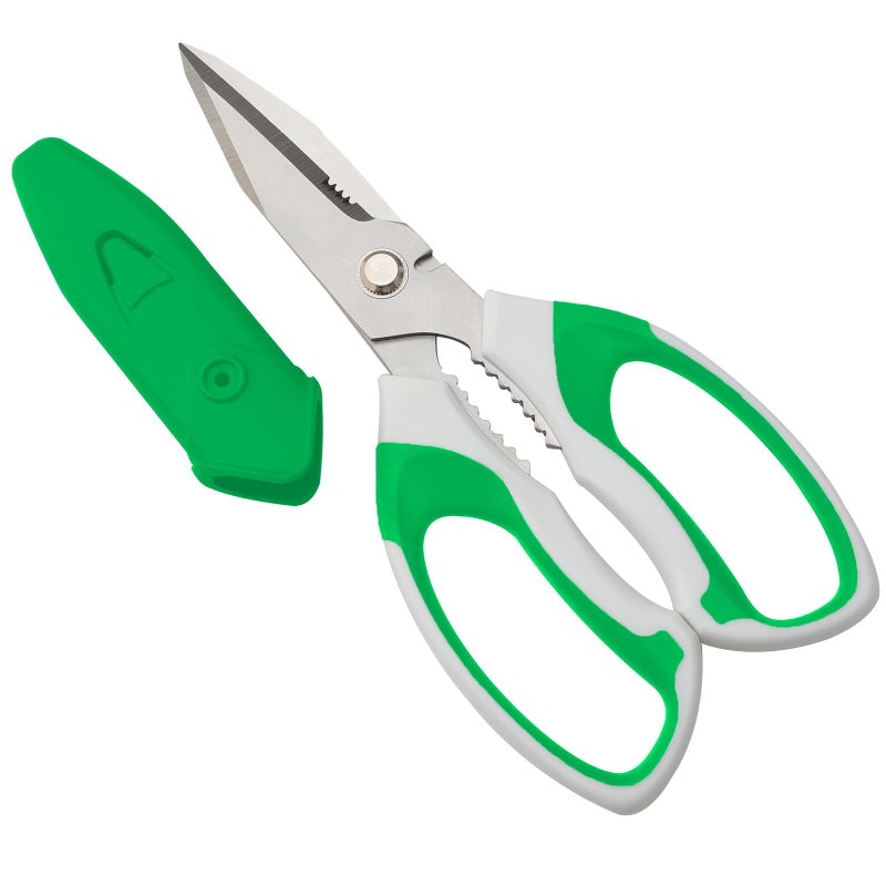 BoFuYuan 8Inch Utility Scissors All Purpose Heavy Duty Serrated Blade Green Comfort Grip for Cutting Carpet Cardboard Leather Fabric Multipurpose Sharp Shears for Kitchen Garden Office Carft - Image 3