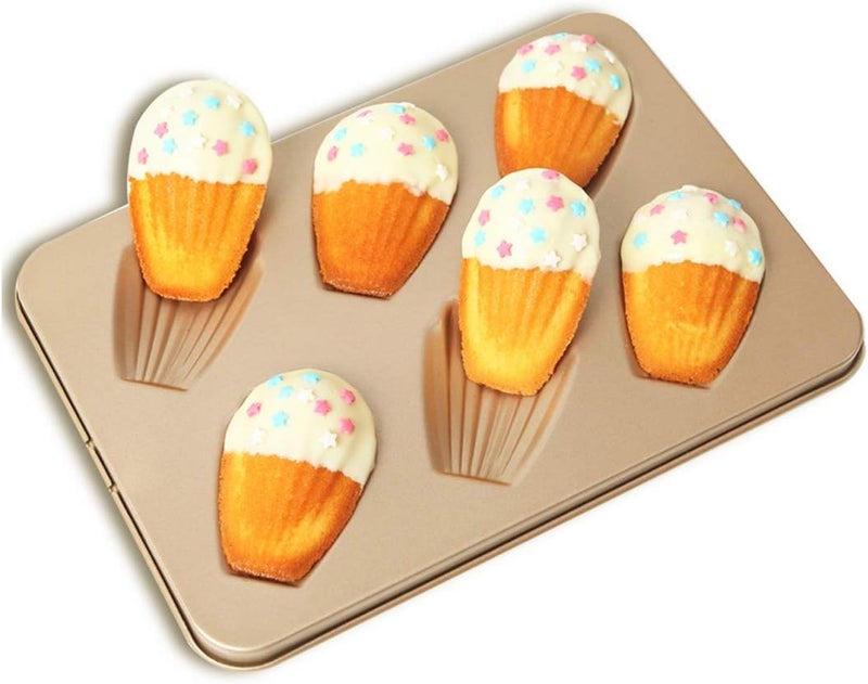 CANDeal CAN_Deal Non Stick Heav-gauge Steel 6 Holes Madeleine Baking Tray, Cake Baking Mould Pan, Produce Cake Size 8 x 5 x 1.5cm - Image 1