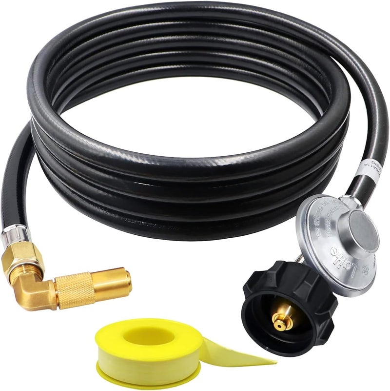 Iococee 12 Feet Propane Regulator and Hose with Elbow Adaptor for Blackstone 17" and 22" Tabletop Griddle, QCC1 Universal Grill Regulator Replacement Parts for Propane grill Connect to Propane Tank - Image 1