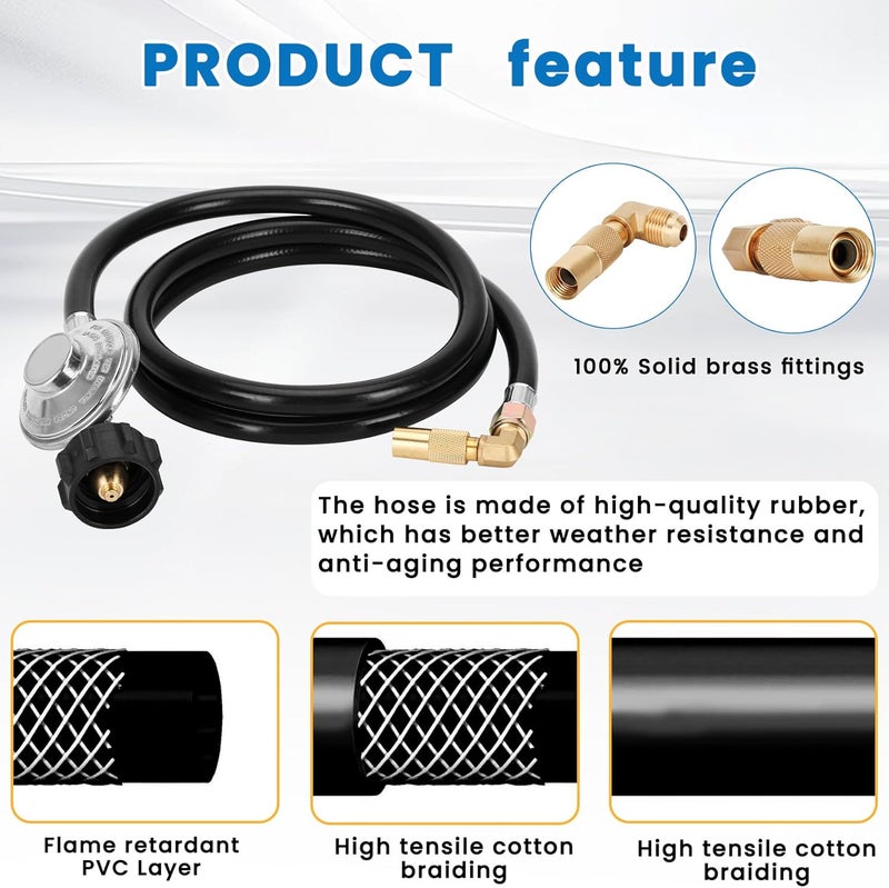 Iococee 12 Feet Propane Regulator and Hose with Elbow Adaptor for Blackstone 17" and 22" Tabletop Griddle, QCC1 Universal Grill Regulator Replacement Parts for Propane grill Connect to Propane Tank - Image 2