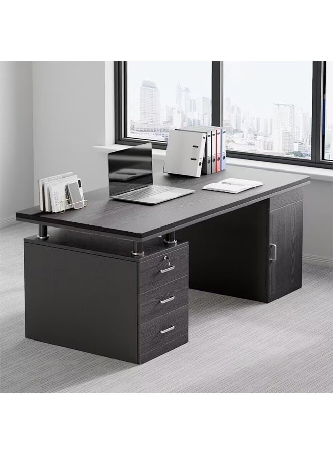 Large Office Desk, 120 * 60cm Wooden Desk with 3 Drawers & 1 Door for Working Study Writing and Reading, Modern Computer Desk PC Table for Home Office and Bedroom, YN056 (Cameo Black) - Image 1