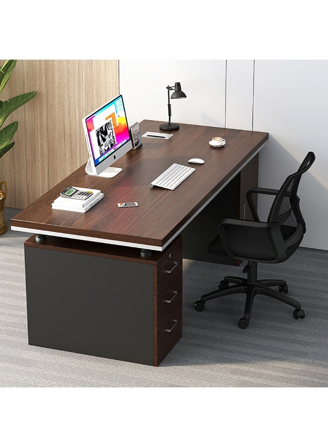 Large Office Desk, 120 * 60cm Wooden Desk with 3 Drawers & 1 Door for Working Study Writing and Reading, Modern Computer Desk PC Table for Home Office and Bedroom, YN056 (Cameo Black) - Image 3