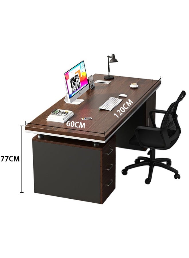 Large Office Desk, 120 * 60cm Wooden Desk with 3 Drawers & 1 Door for Working Study Writing and Reading, Modern Computer Desk PC Table for Home Office and Bedroom, YN056 (Cameo Black) - Image 2