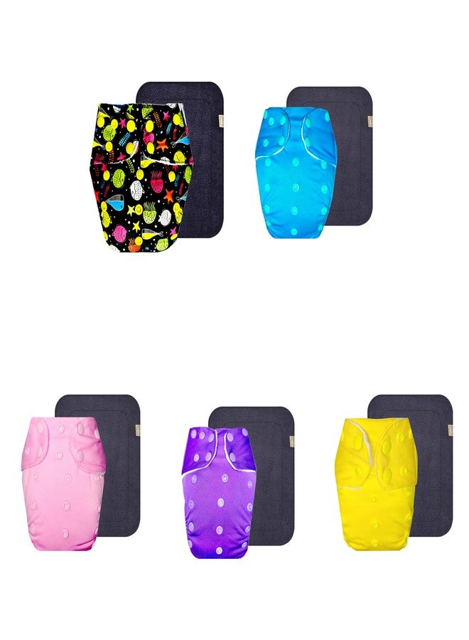 حفاضات قماشية فاخرة من دمبلدو مع حشوة سوداء (عبوة من 5) | ملائمة تمامًا | وسادة ماصة من 6 طبقات | سهلة التنظيف | مثالية لفصل الصيف الهندي | من 3 أشهر إلى 3 سنوات | للجنسين - Image 1