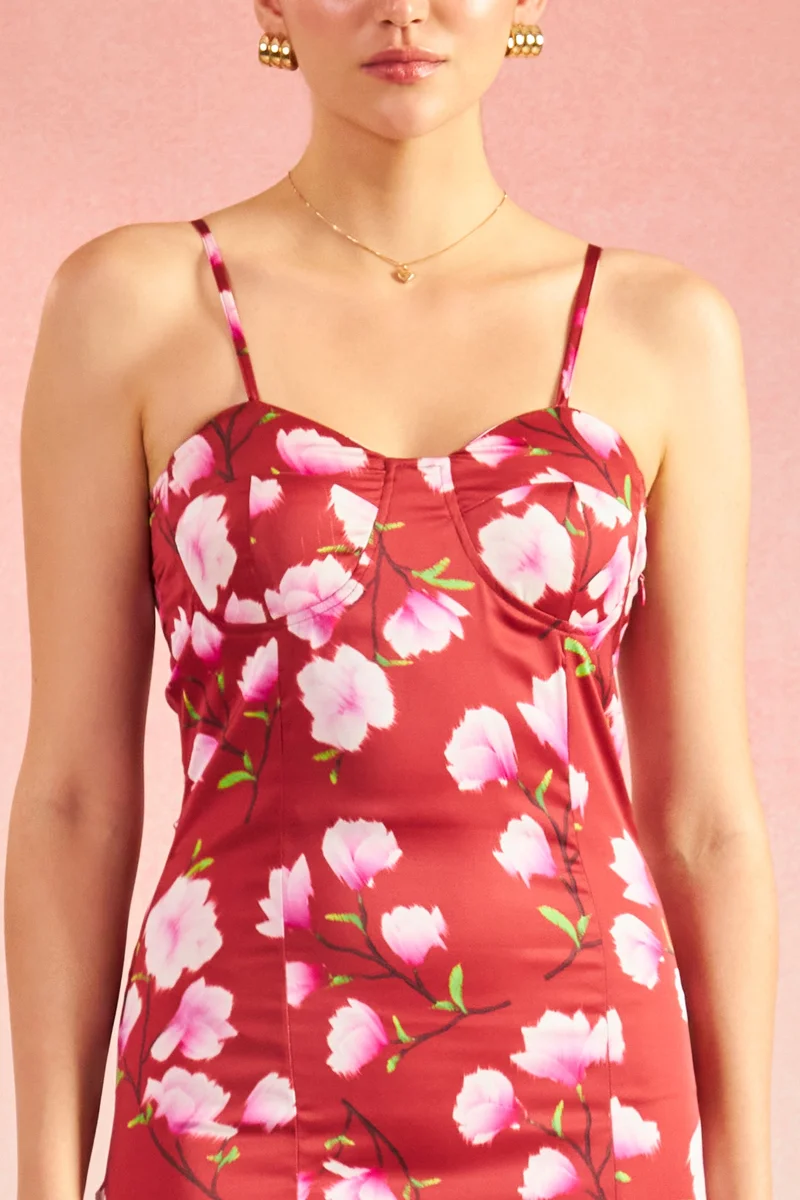 Virgio Satin Floral Brunchwear Dresses for Women