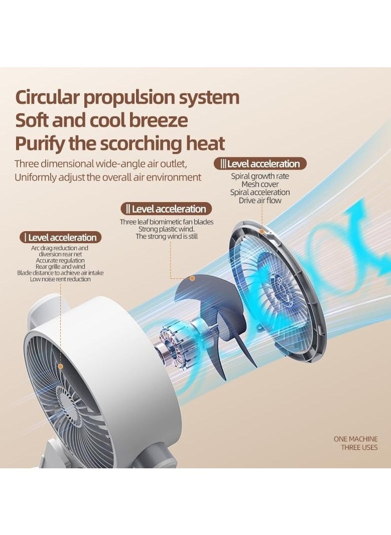 مروحة أرضية DENX Air Circulation مع جهاز تحكم عن بعد، مروحة قائمة 3 في 1 قابلة للتعديل الارتفاع، 90 درجة اهتزازية، 5 سرعات تشغيل صامتة، مروحة مكتب محمولة وقاعدة، قابلة لإعادة الشحن عبر USB-C للمنزل والمكتب، DX2607