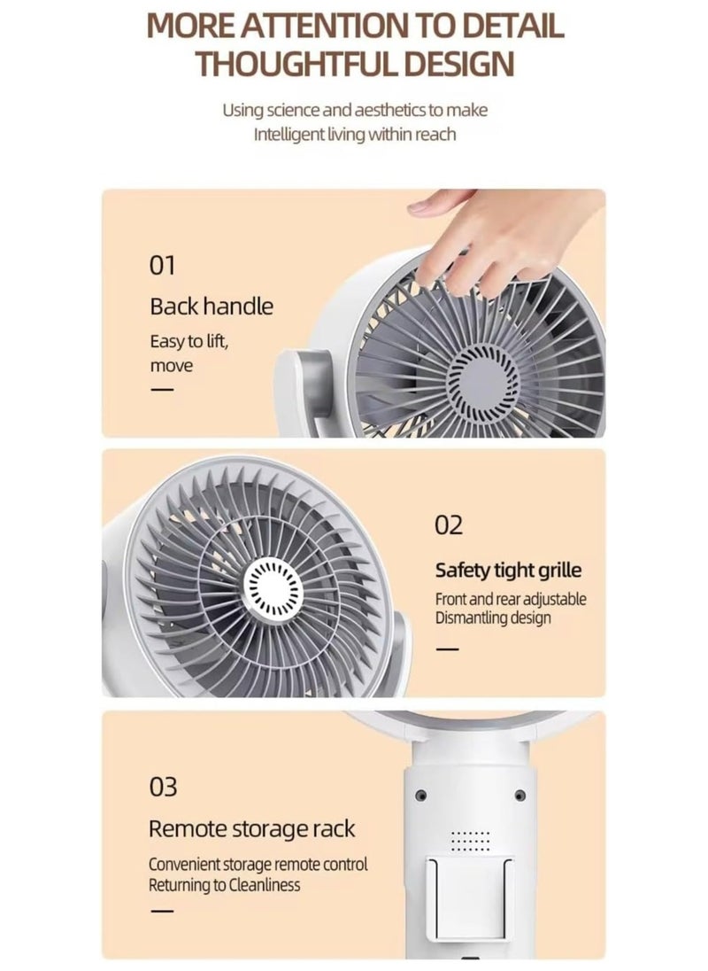 مروحة أرضية DENX Air Circulation مع جهاز تحكم عن بعد، مروحة قائمة 3 في 1 قابلة للتعديل الارتفاع، 90 درجة اهتزازية، 5 سرعات تشغيل صامتة، مروحة مكتب محمولة وقاعدة، قابلة لإعادة الشحن عبر USB-C للمنزل والمكتب، DX2607