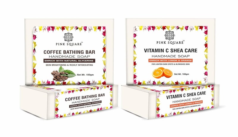 Pink Square 100 Natural Coffee Bathing Shop  Vitamin C Shea Care with Shea Care for Moisturizing of Skin Bathing Bar Soap Combo Pack Of 2 of 100 Grams200 Grams - Image 1